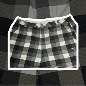➕Puma Shorts Men Plaid Grey Olive  36 Golf casual C1-018